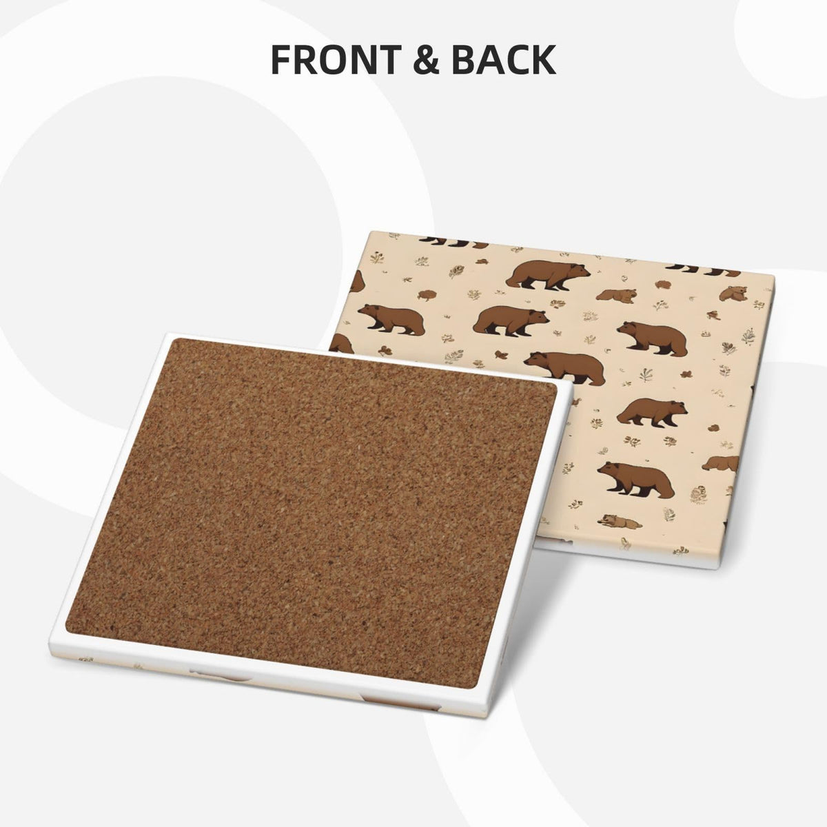 Square Cartoon Bear Ceramic Coasters Set of 6 J4155