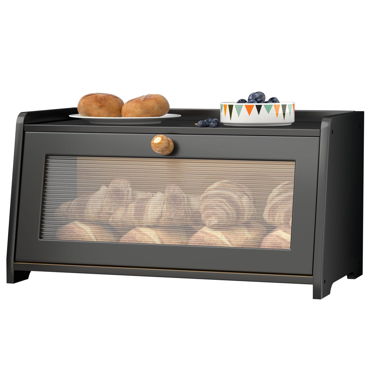 Black Wooden Bread Box W340824
