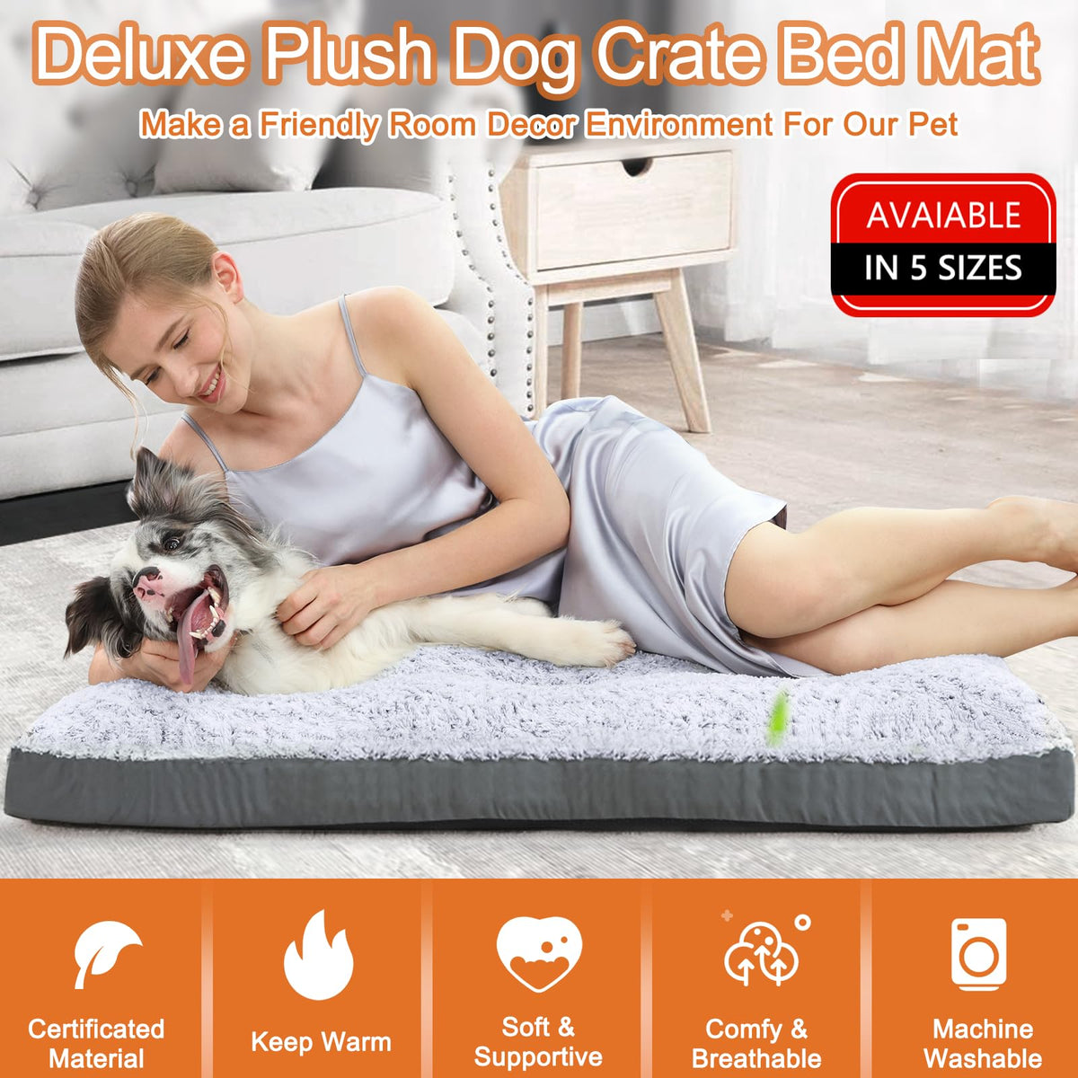 Washable Dog Bed 35 Inch Grey F653000