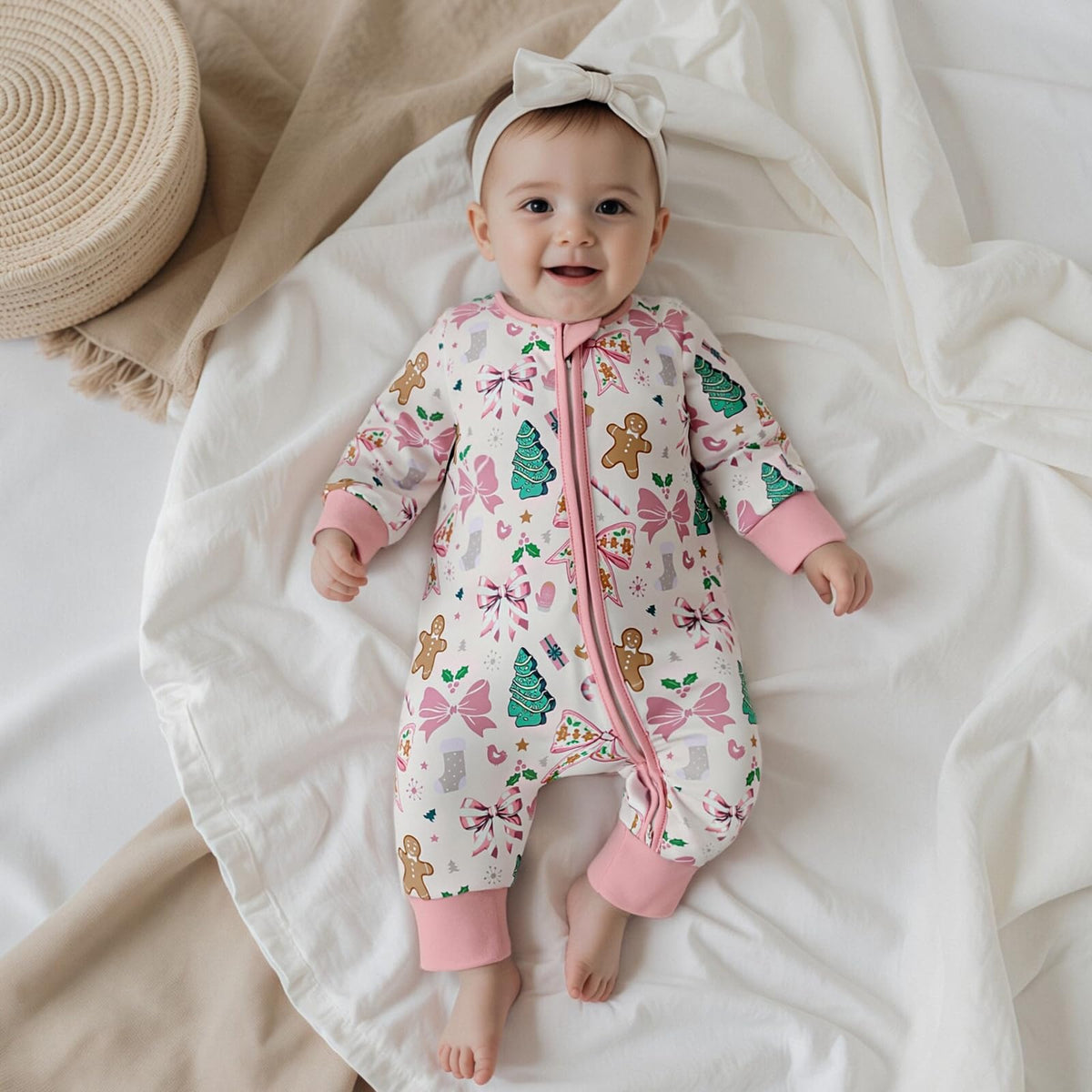 Newborn Christmas Zipper Jumpsuit Romper V3458