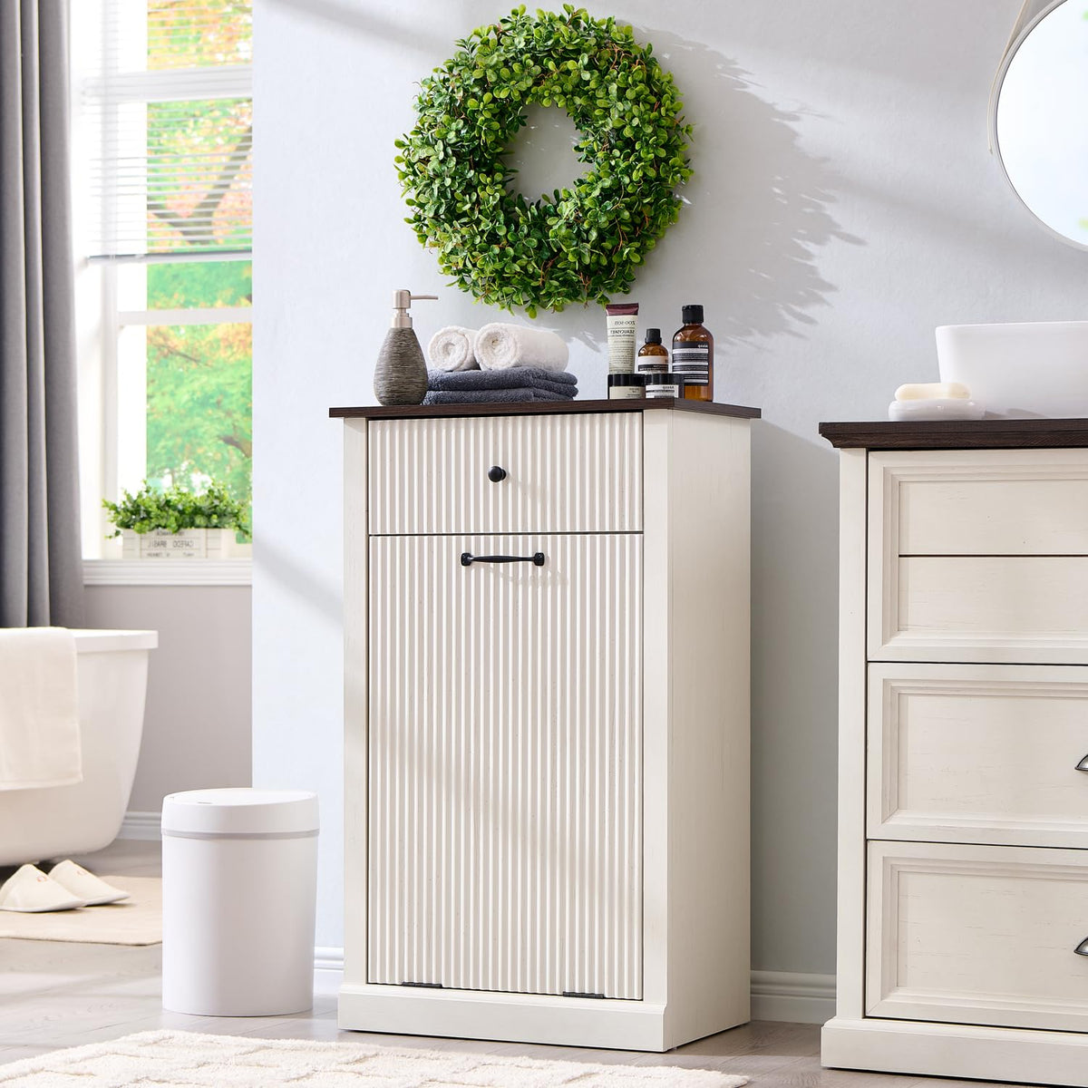 White Tilt Out Laundry Hamper Cabinet J53039