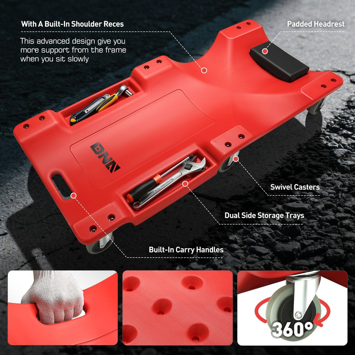 40 Inch Low Profile Rolling Creeper with Padded Headrest O75707
