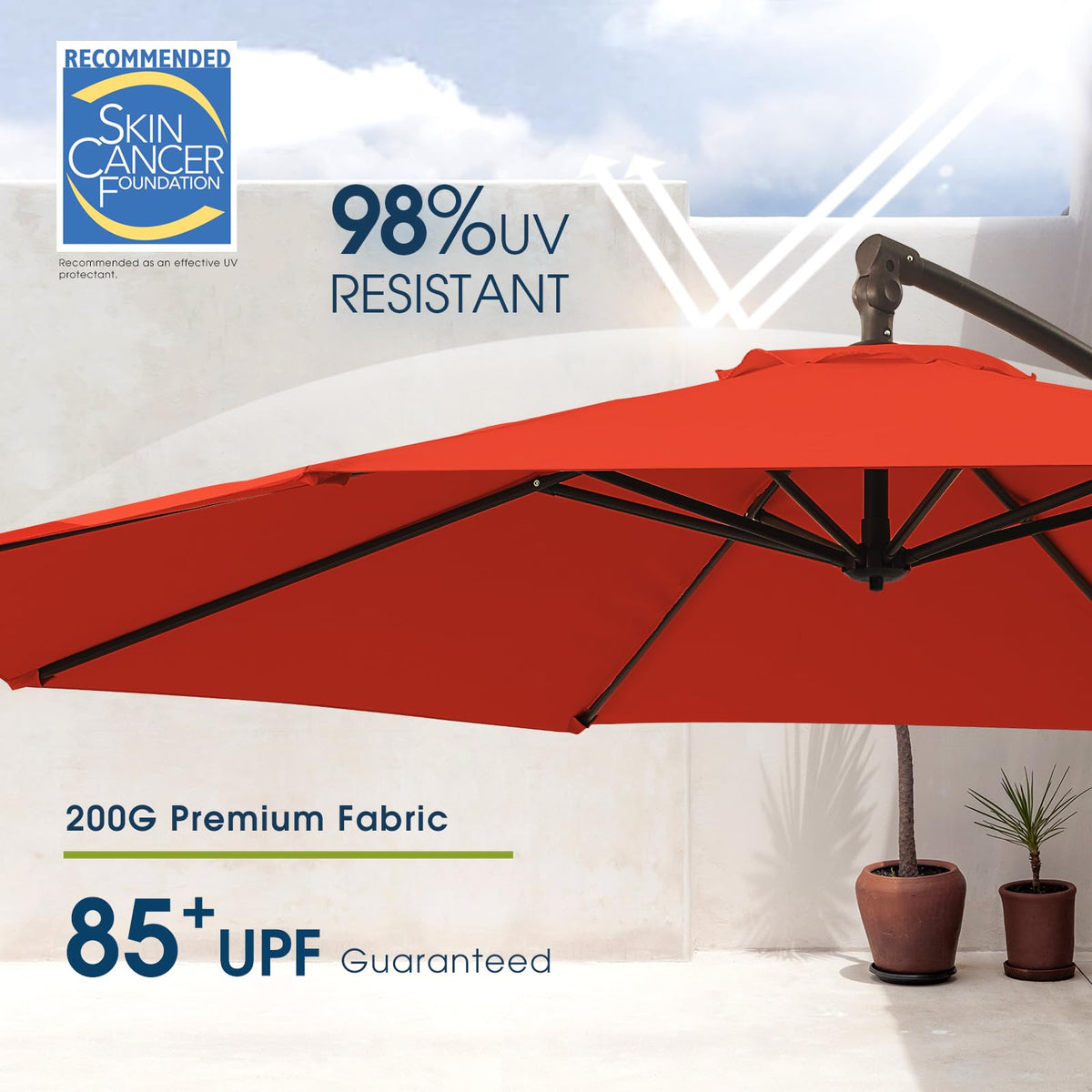 10ft Orange Red Offset Cantilever Patio Umbrella with Base S150