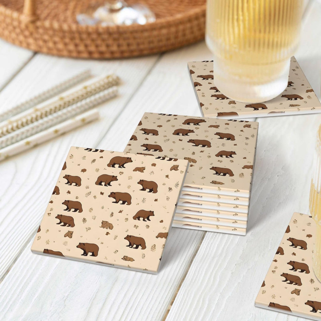 Square Cartoon Bear Ceramic Coasters Set of 6 J4155