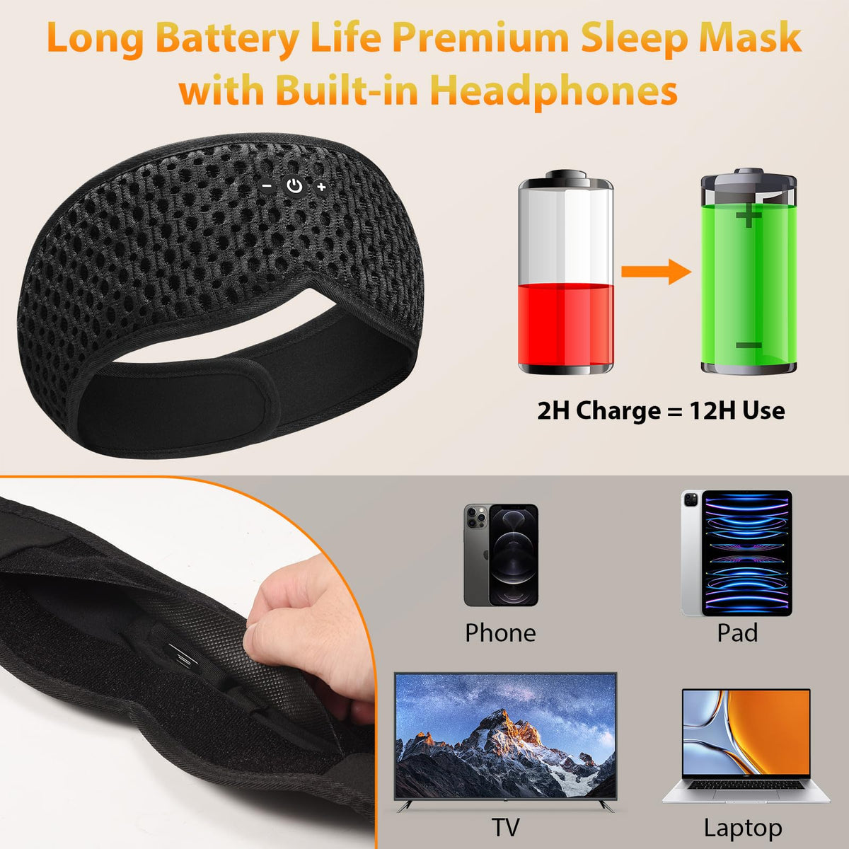Sleep Mask with Bluetooth Headphones I7854