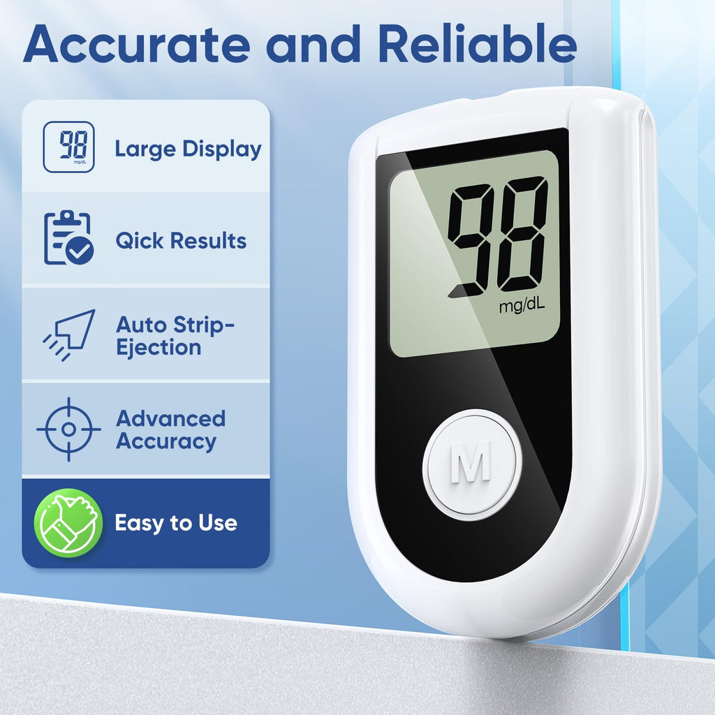 Blood Glucose Monitor Kit with 100 Strips, 100 Lancets, Lancing Device, No Coding L783629