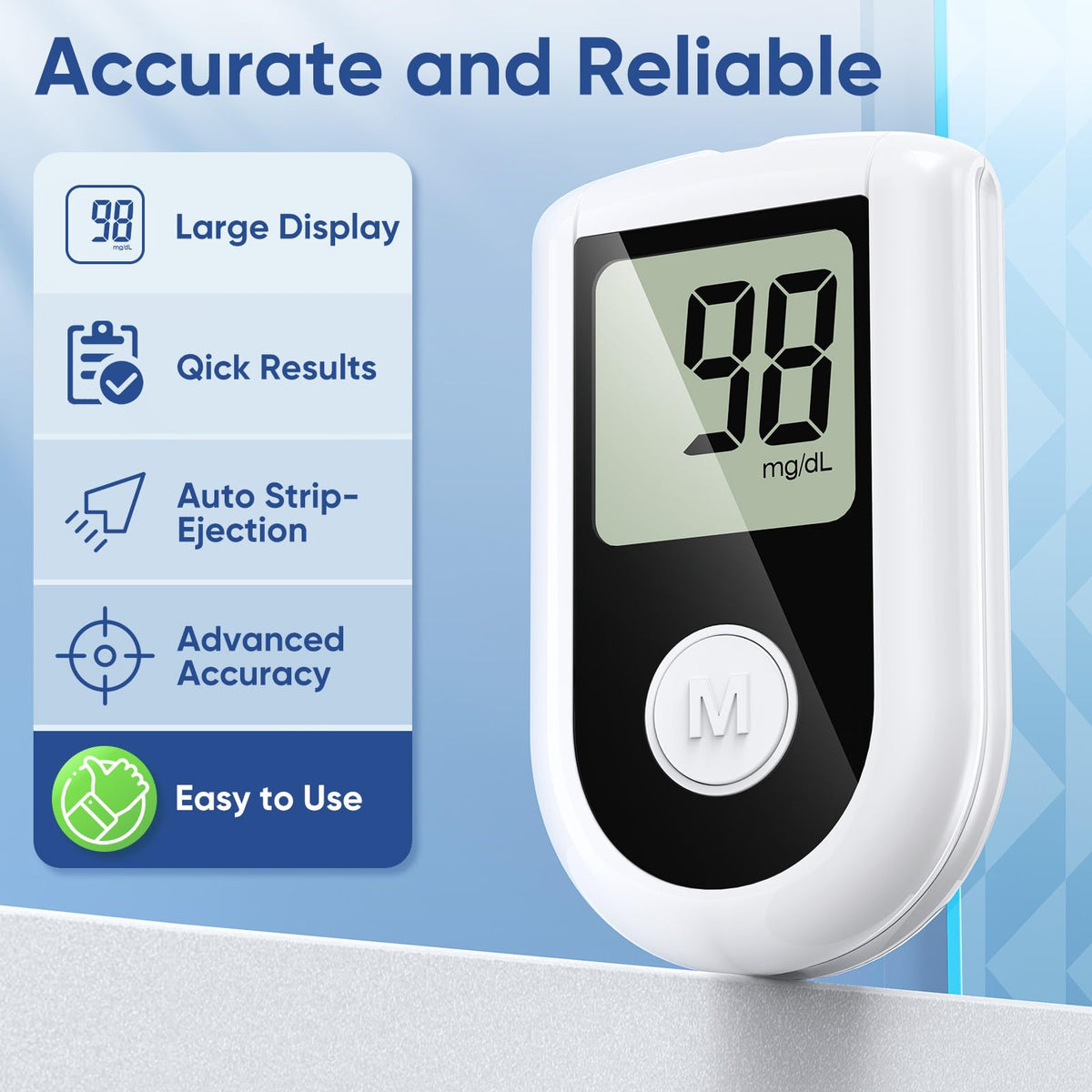 Blood Glucose Monitor Kit with 100 Strips, 100 Lancets, Lancing Device, No Coding L783629