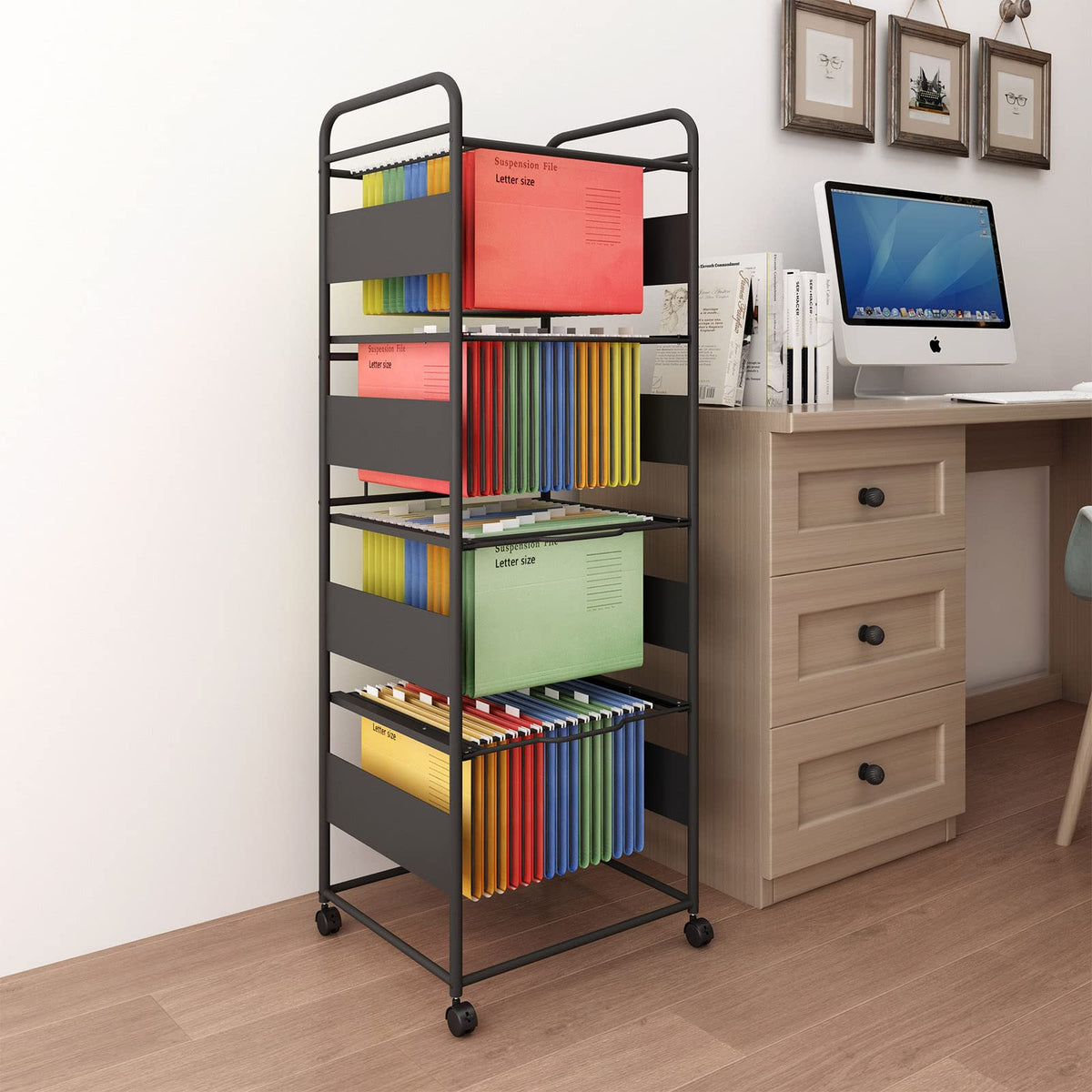 4-Tier Metal File Cart with Wheels S397