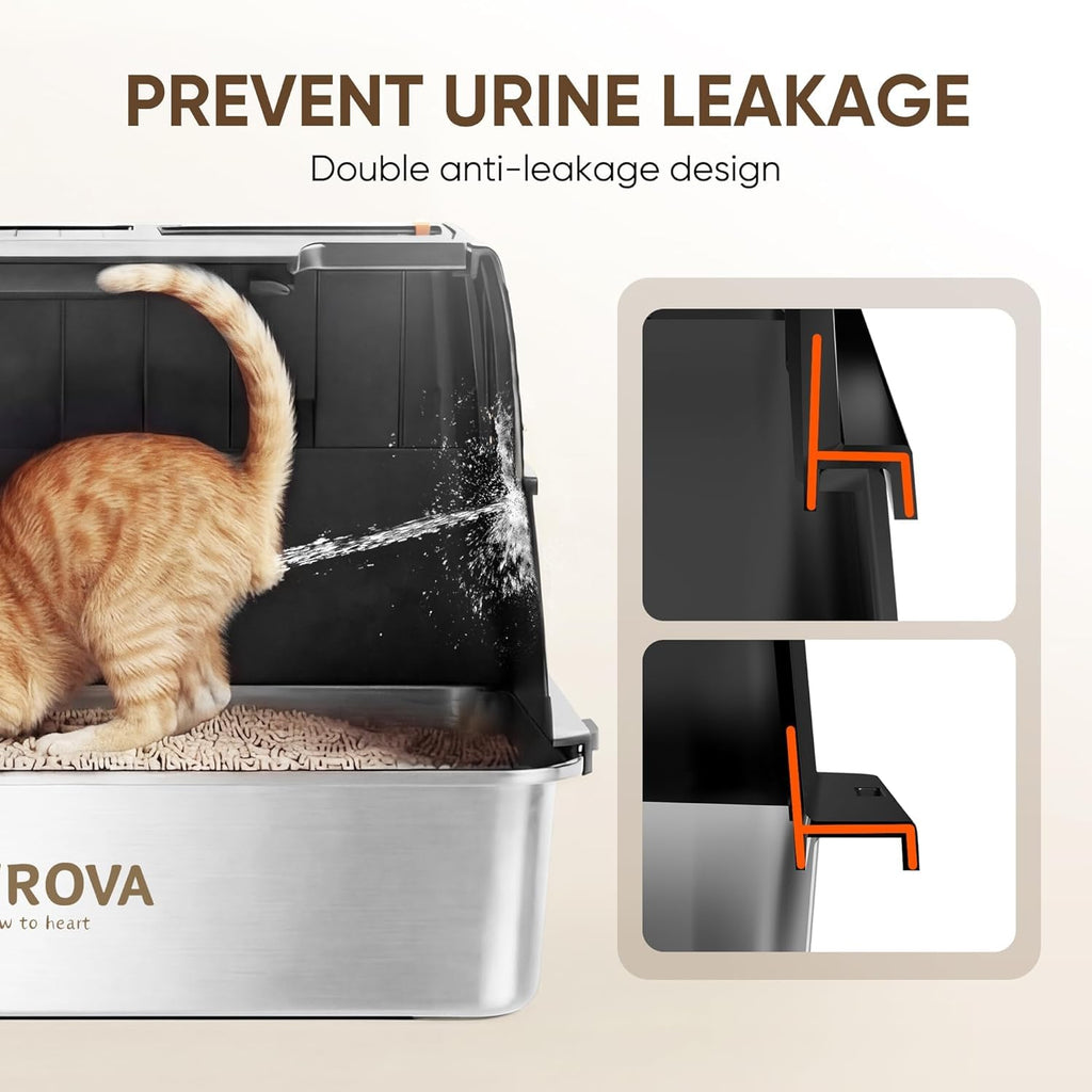 XL Stainless Steel Enclosed Cat Litter Box with Flip-Up Lid Q703