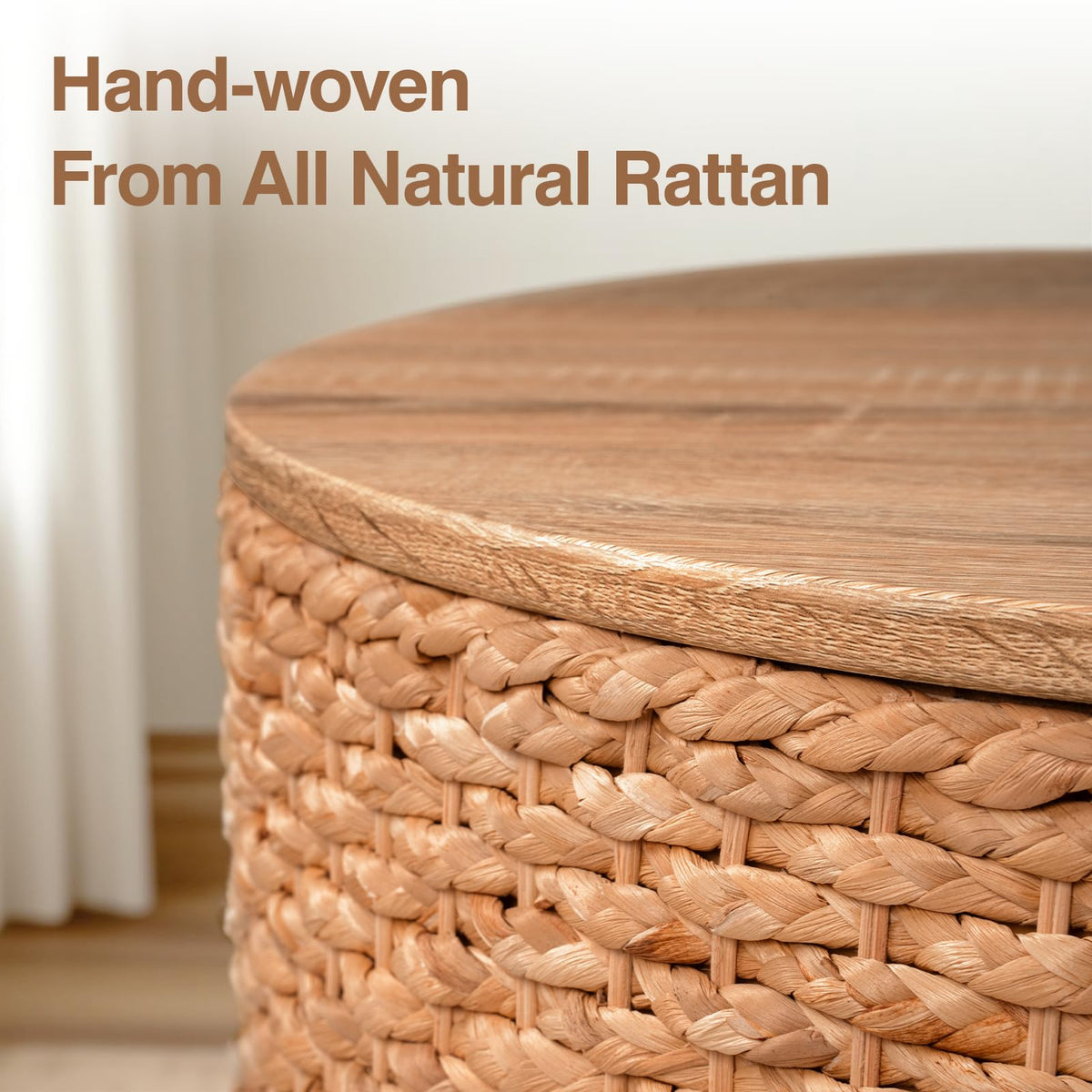 Round Nesting Coffee Table Set of 2 with Storage Wicker Rattan Wood Frame V8972