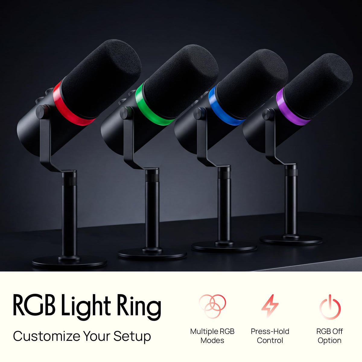 USB/XLR Cardioid Recording Microphone with RGB Lighting and Desktop Stand N81121