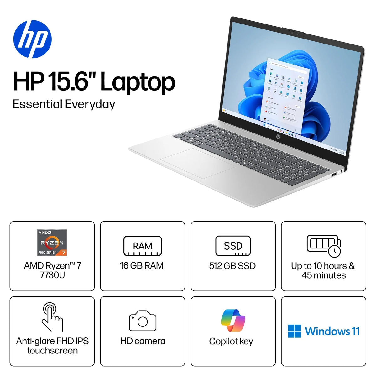 15.6 inch FHD IPS Touch Laptop, AMD Ryzen 7, 16GB DDR4 RAM, 512GB SSD W20116