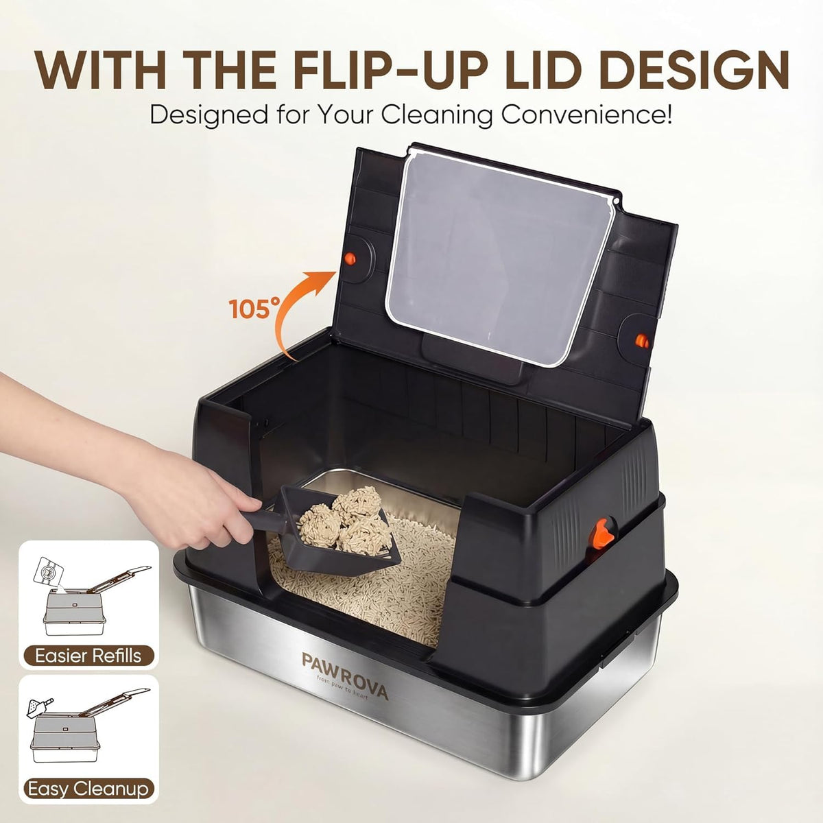 XL Stainless Steel Enclosed Cat Litter Box with Flip-Up Lid Q703