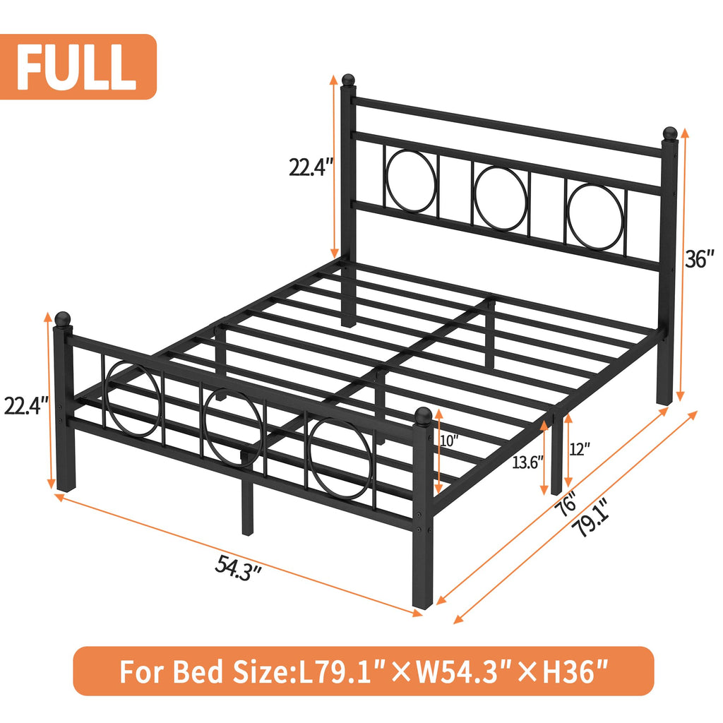 Black Full Bed Frame with Headboard T7299