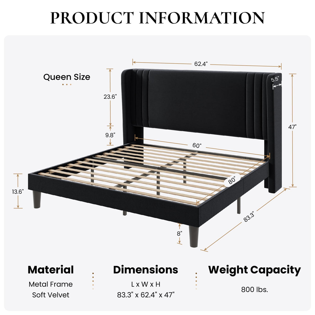 Queen Velvet Upholstered Bed Frame F967