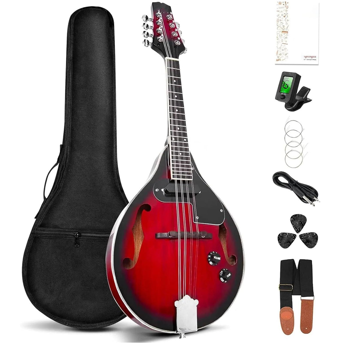 Red Sunburst Mahogany Wood A Style Acoustic Electric Mandolin Q694792