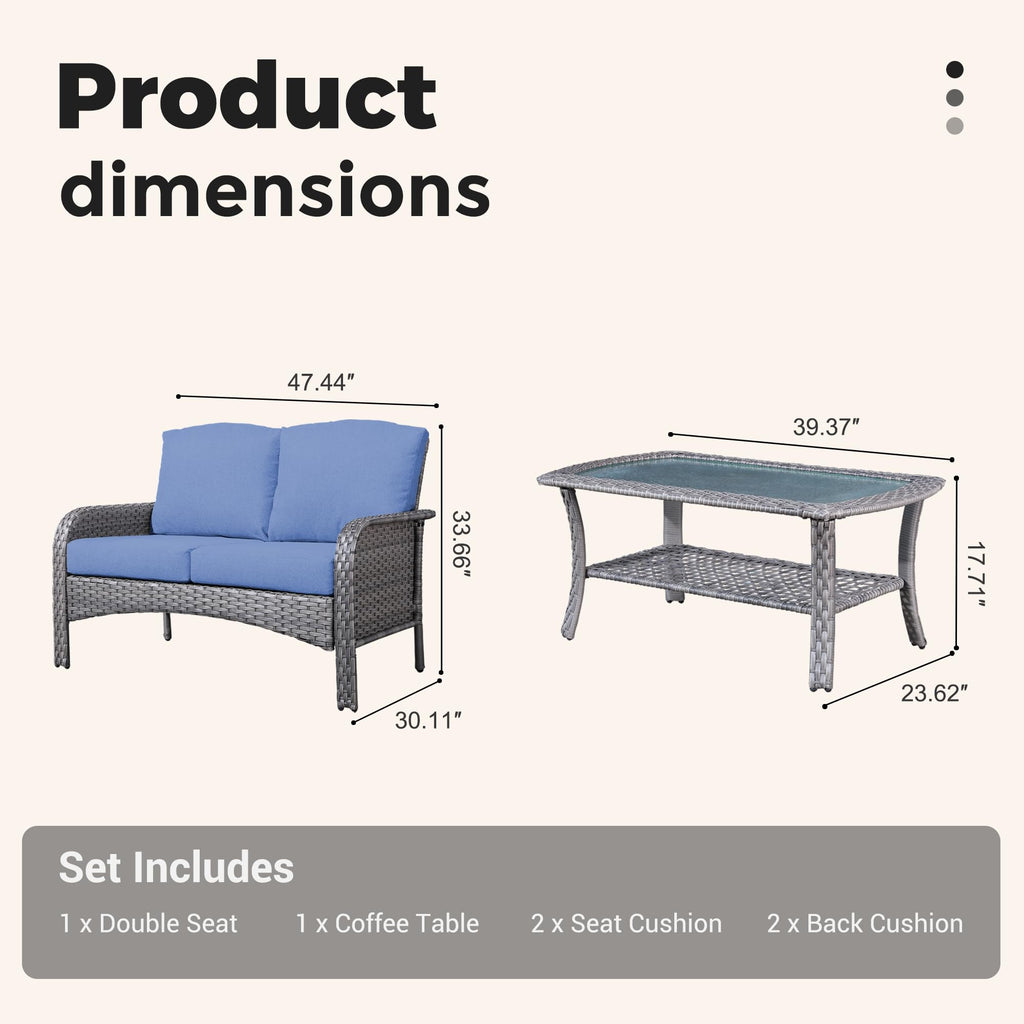 2 Pieces Blue Wicker Patio Bistro Set N2237