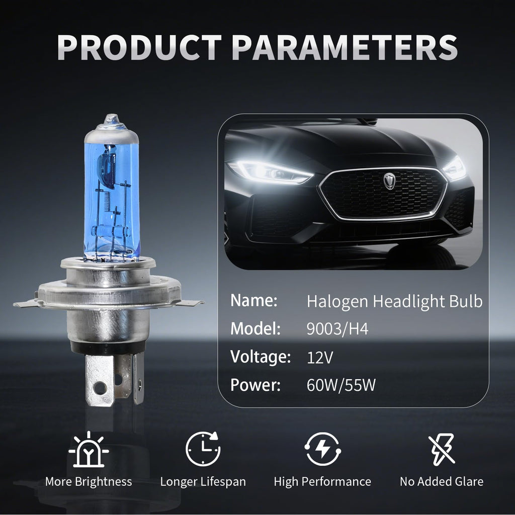 H4 Halogen Headlight Bulb 6000K Cool White Pack of 2 G66718