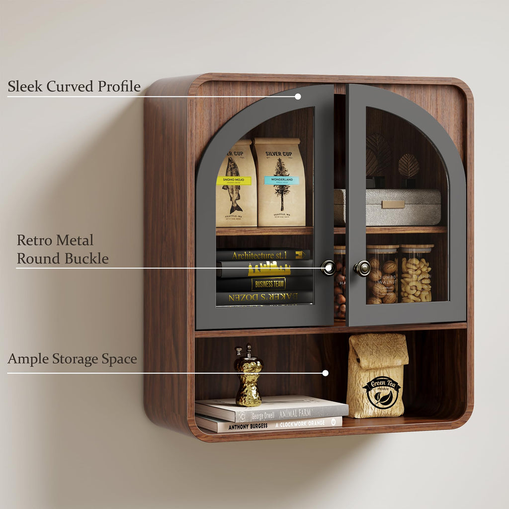 Wall Mount Bathroom Cabinet with Arched Glass Doors O8957