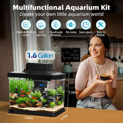 1.6 Gallon Ultra-Clear Aquarium Starter Kit with LED Lighting and Filter U45094