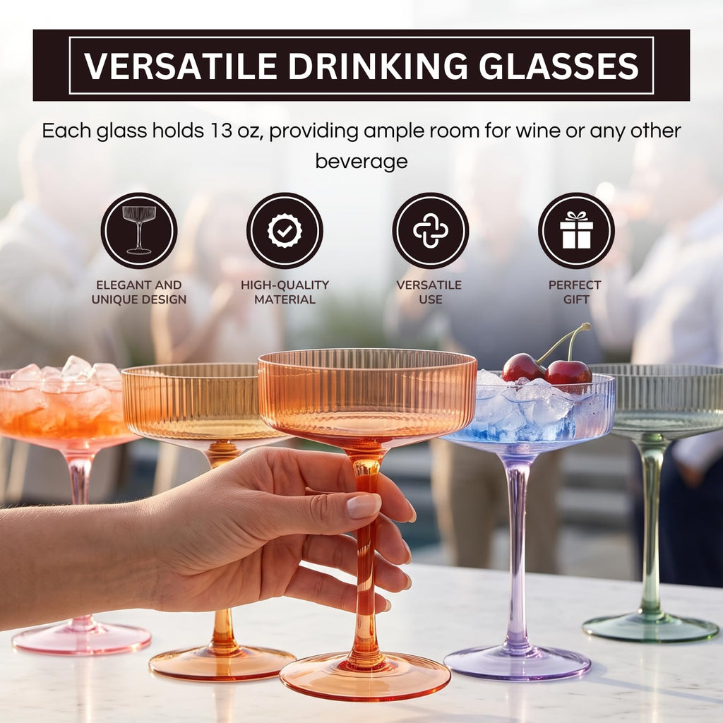 Ribbed Coupe Glasses 8oz 6 Pieces U923450