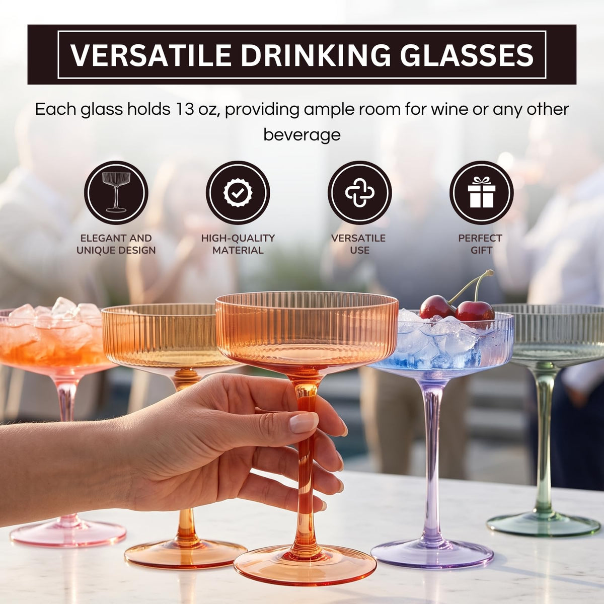Ribbed Coupe Glasses 8oz 6 Pieces U923450