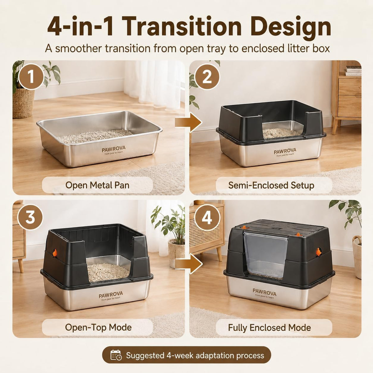 XL Stainless Steel Enclosed Cat Litter Box with Flip-Up Lid Q703