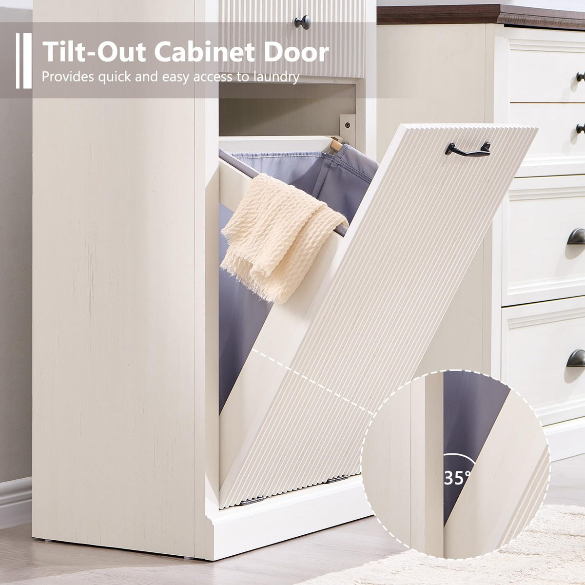 White Tilt Out Laundry Hamper Cabinet J53039