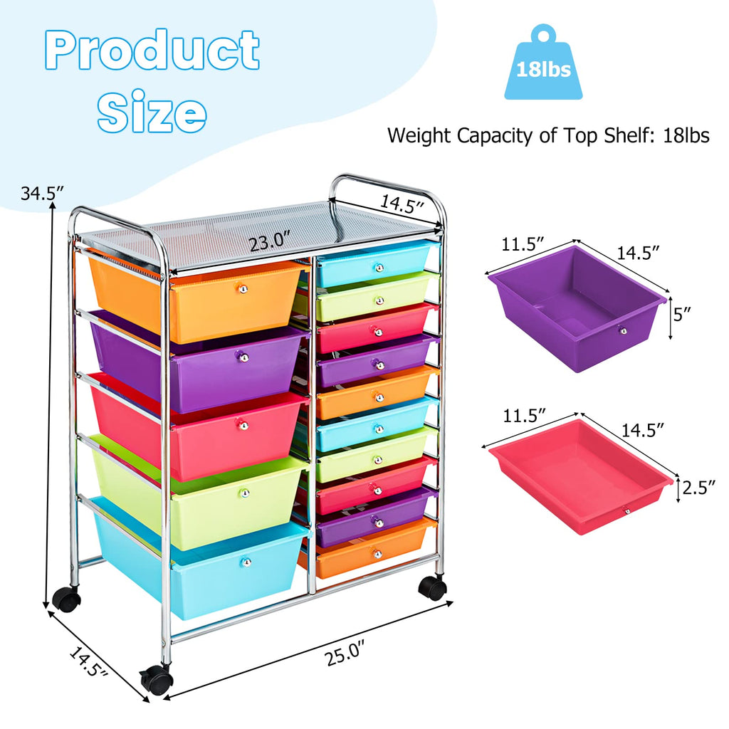 Multicolor 15 Drawer Rolling Storage Cart X19705