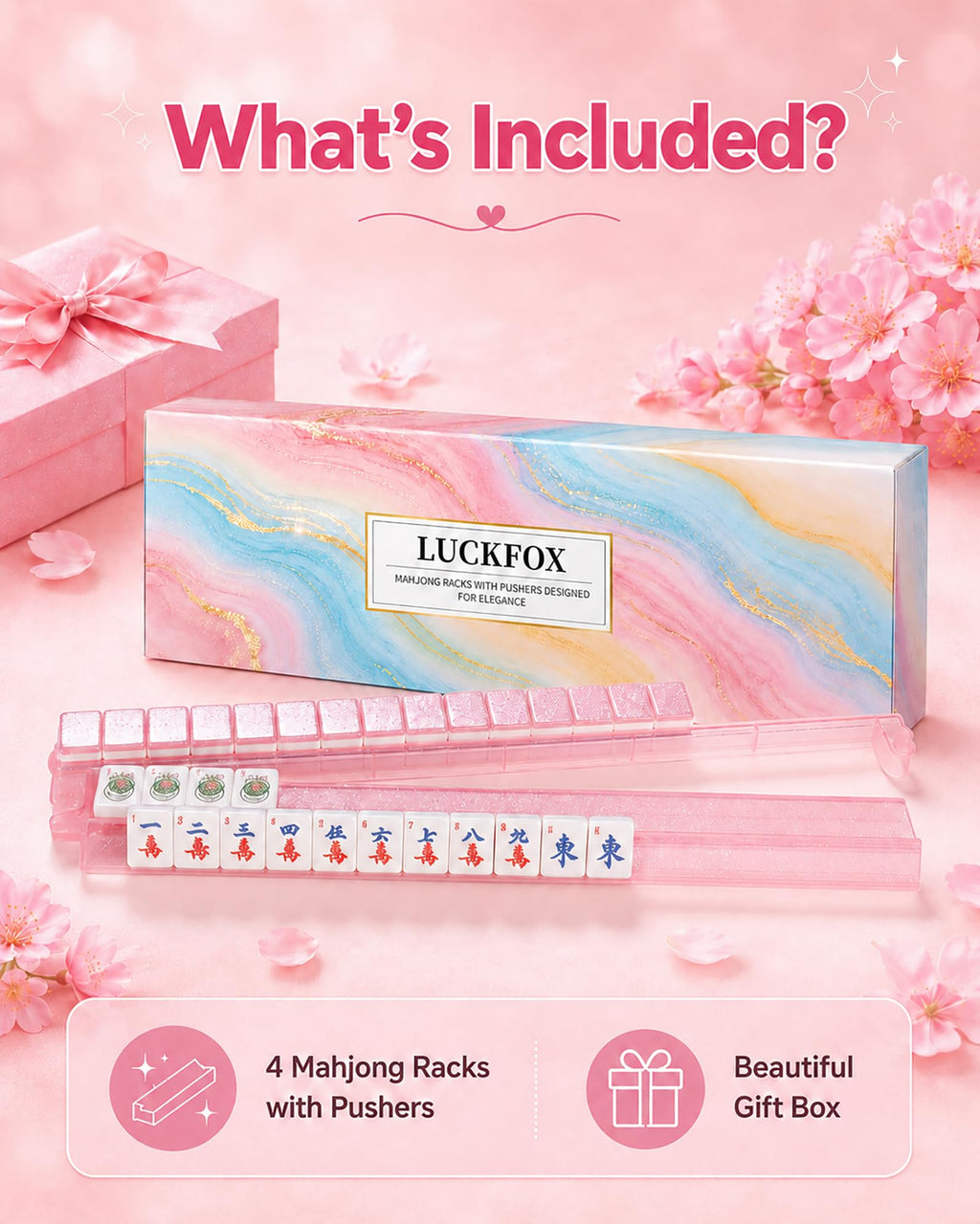 Pink Glitter Acrylic Mahjong Racks with Pushers Set of 4 C42829