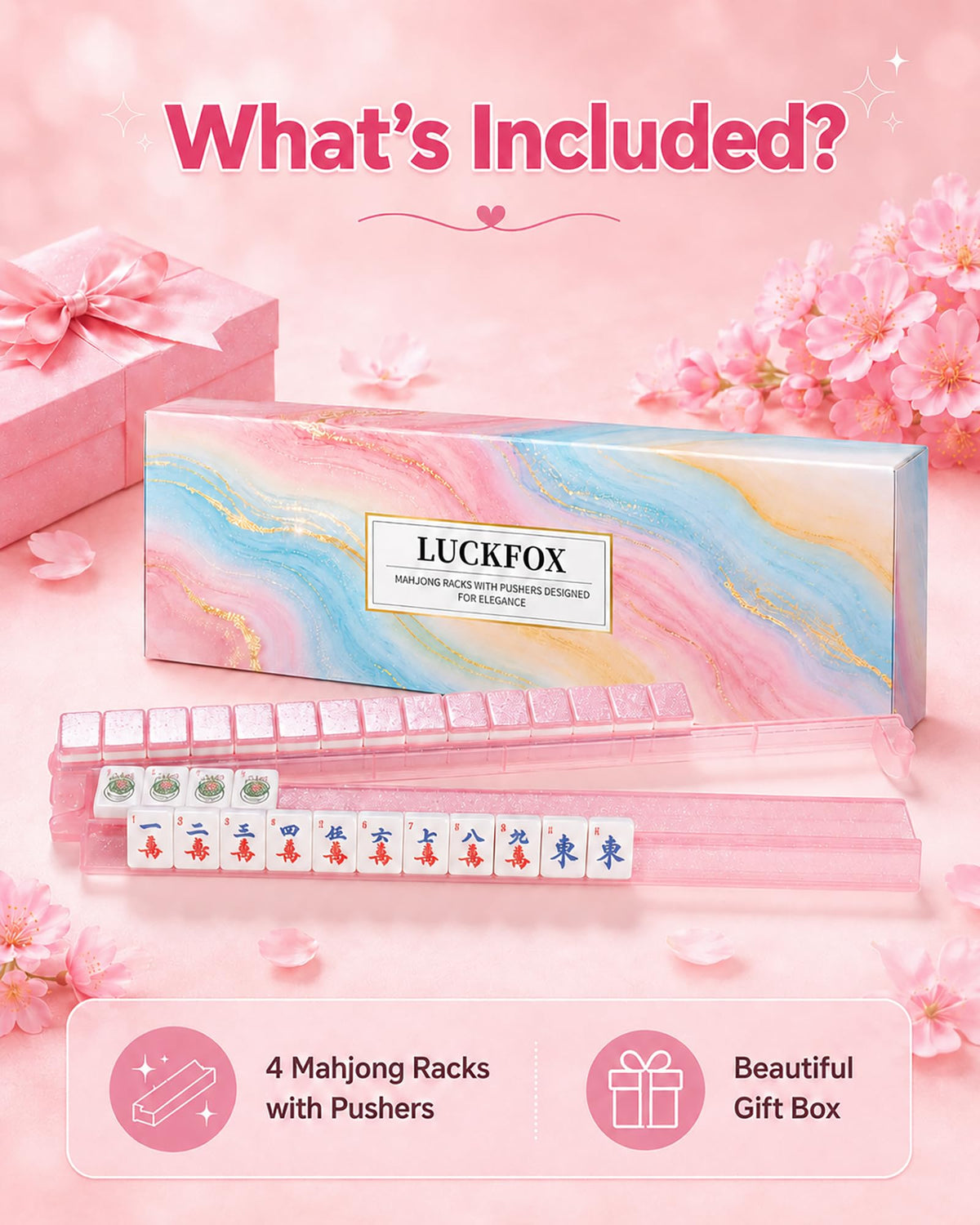 Pink Glitter Acrylic Mahjong Racks with Pushers Set of 4 C42829