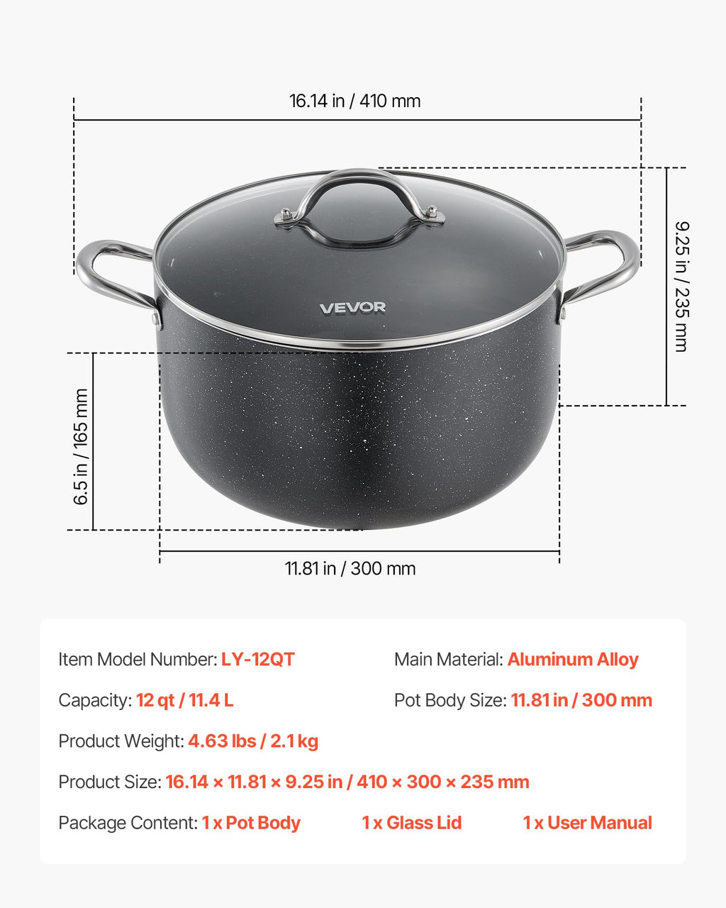 12-Quart Nonstick Ceramic Aluminum Stock Pot with Glass Lid V6446