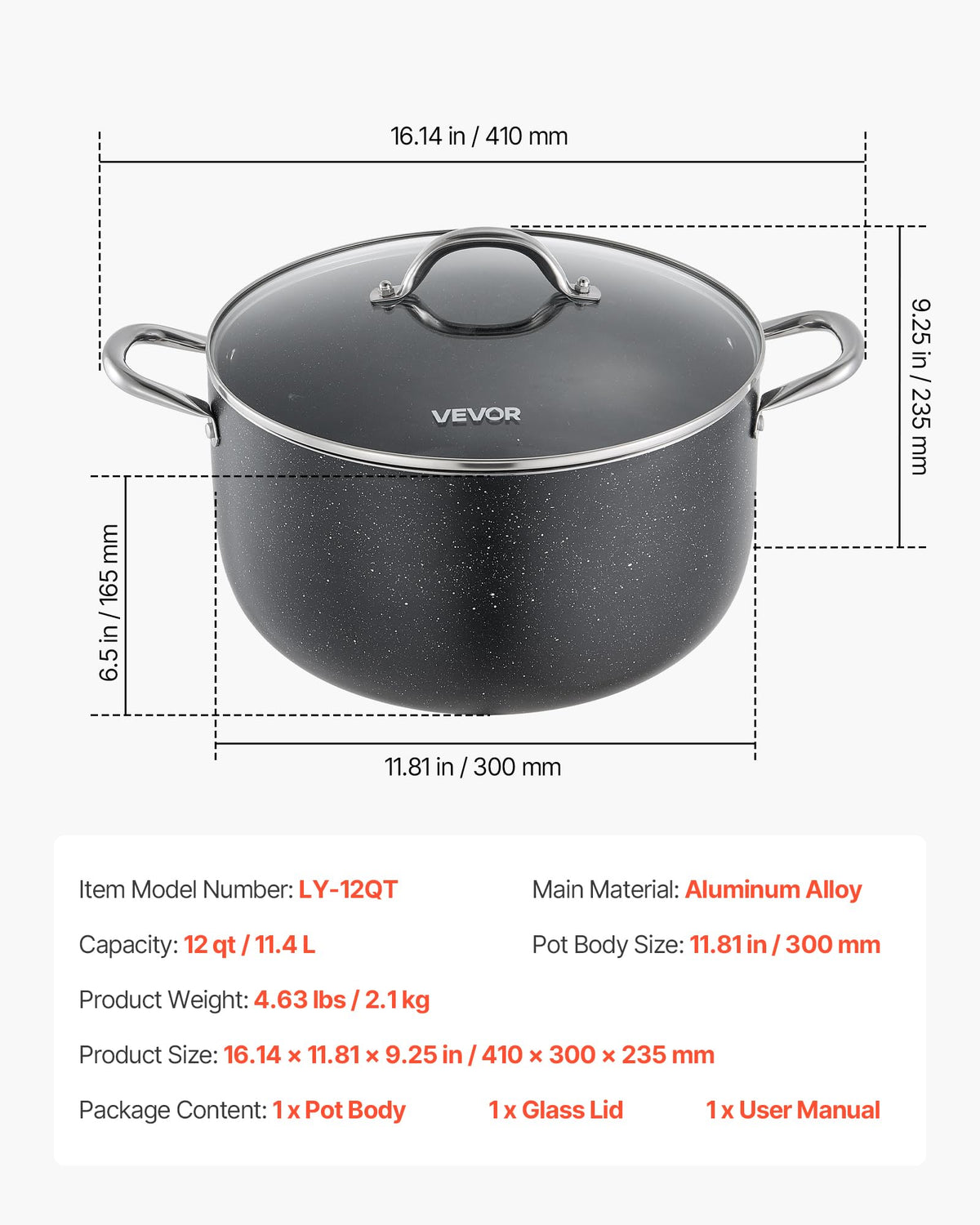 12-Quart Nonstick Ceramic Aluminum Stock Pot with Glass Lid V6446
