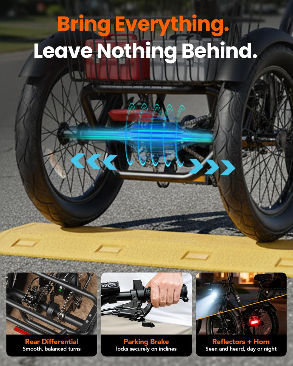 1200W Folding Electric Trike with Cargo Rack R168