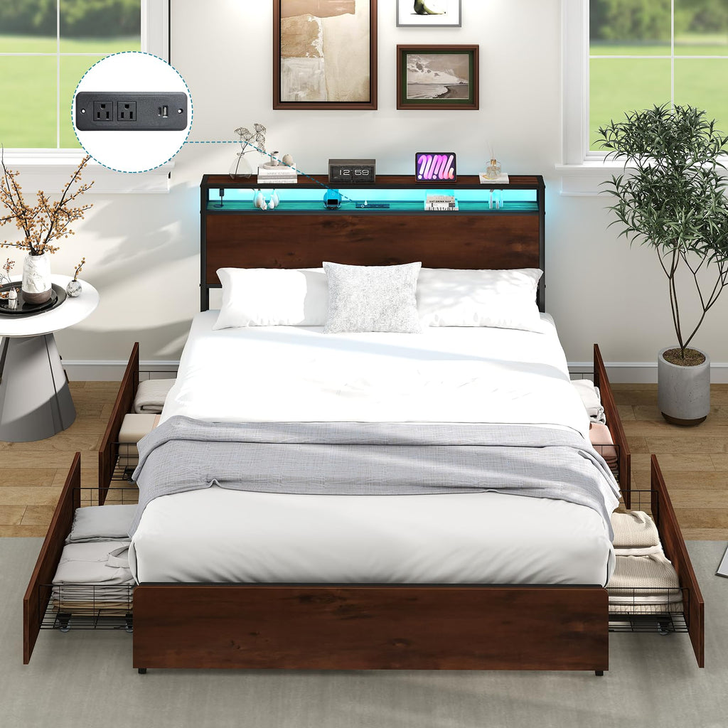 Queen Size Bed Frame with 4 Storage Drawers Y3226