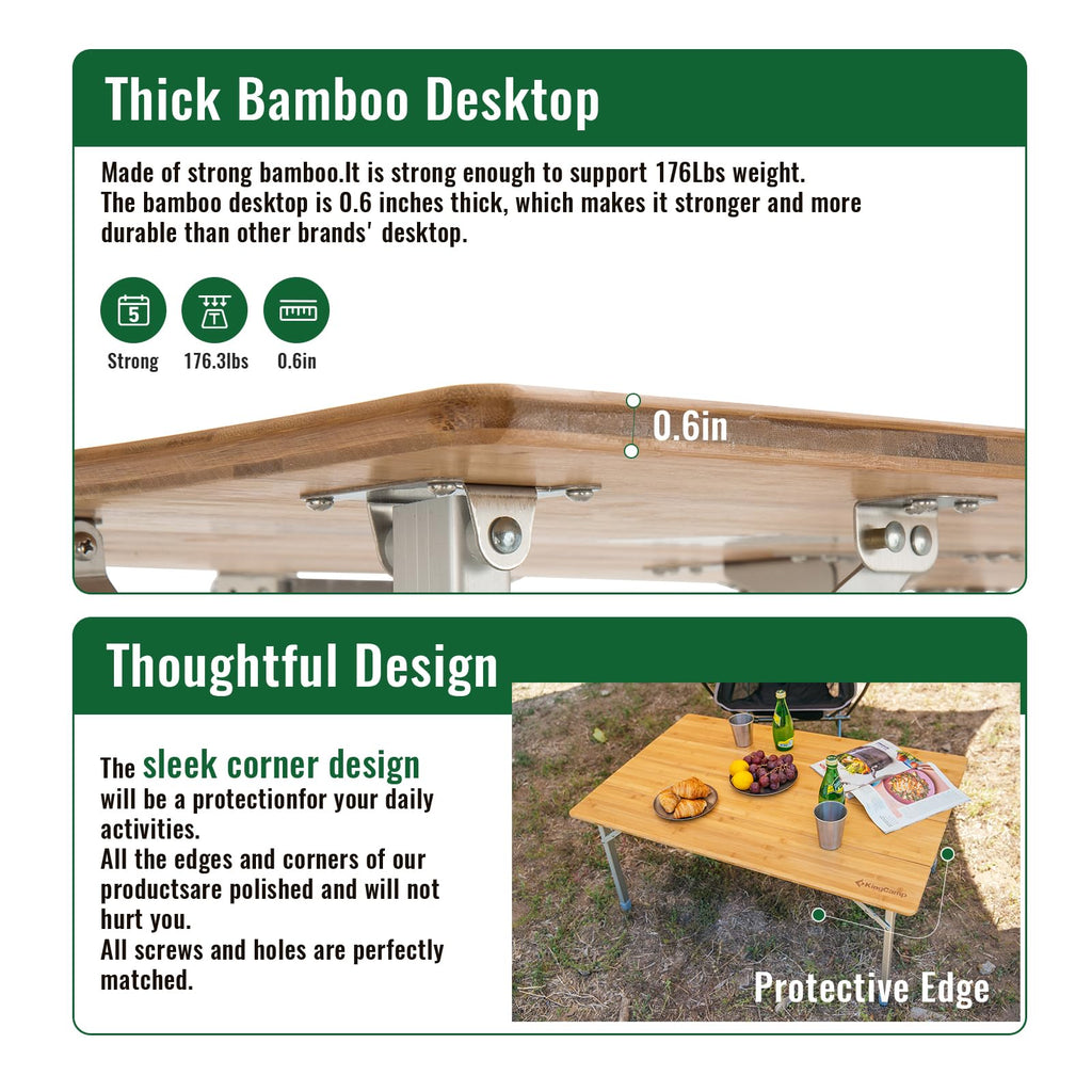 Folding Camping Table Bamboo Adjustable Portable Table D1374