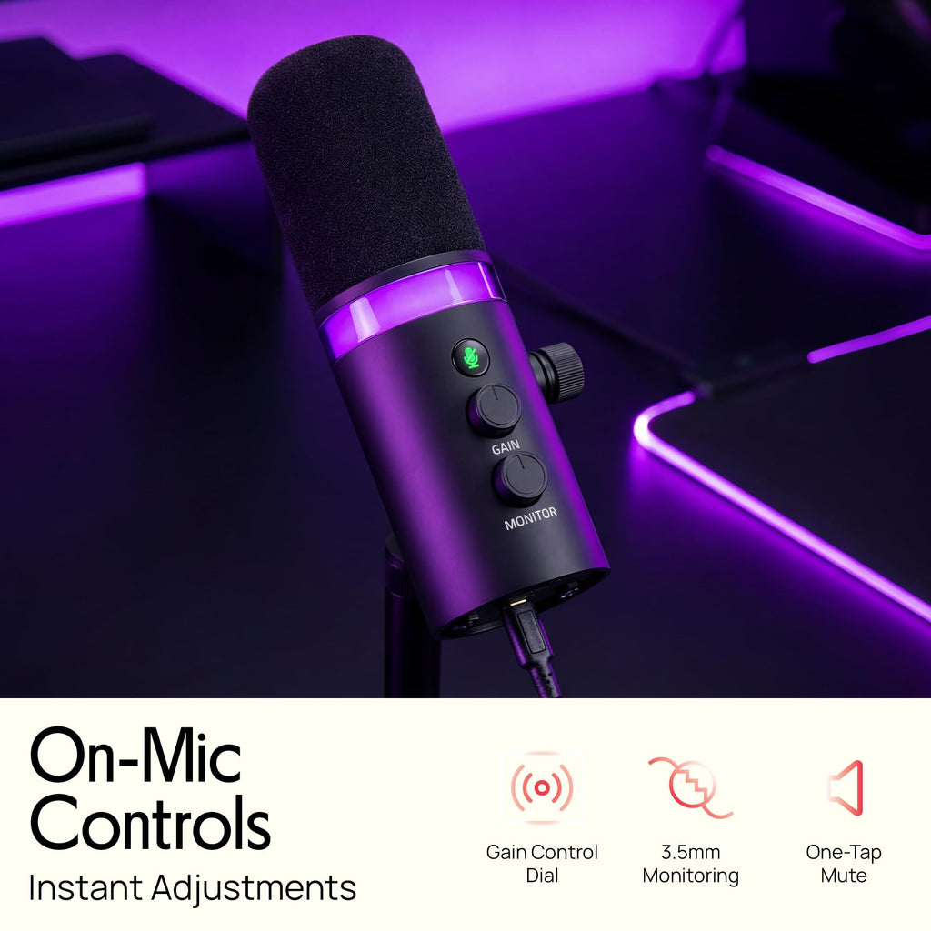 USB/XLR Cardioid Recording Microphone with RGB Lighting and Desktop Stand N81121