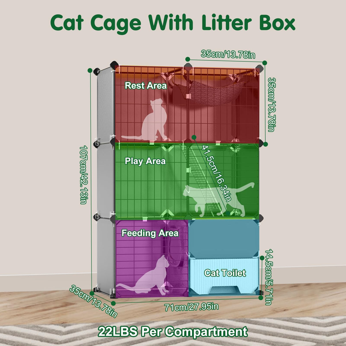 3-Tier Cat Cage with Litter Box V709