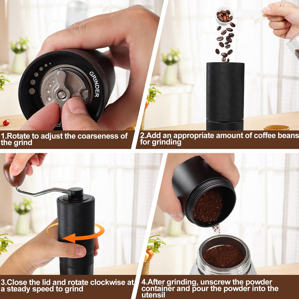 Manual Coffee Grinder Detachable Stainless Steel Conical Burr Black M7951