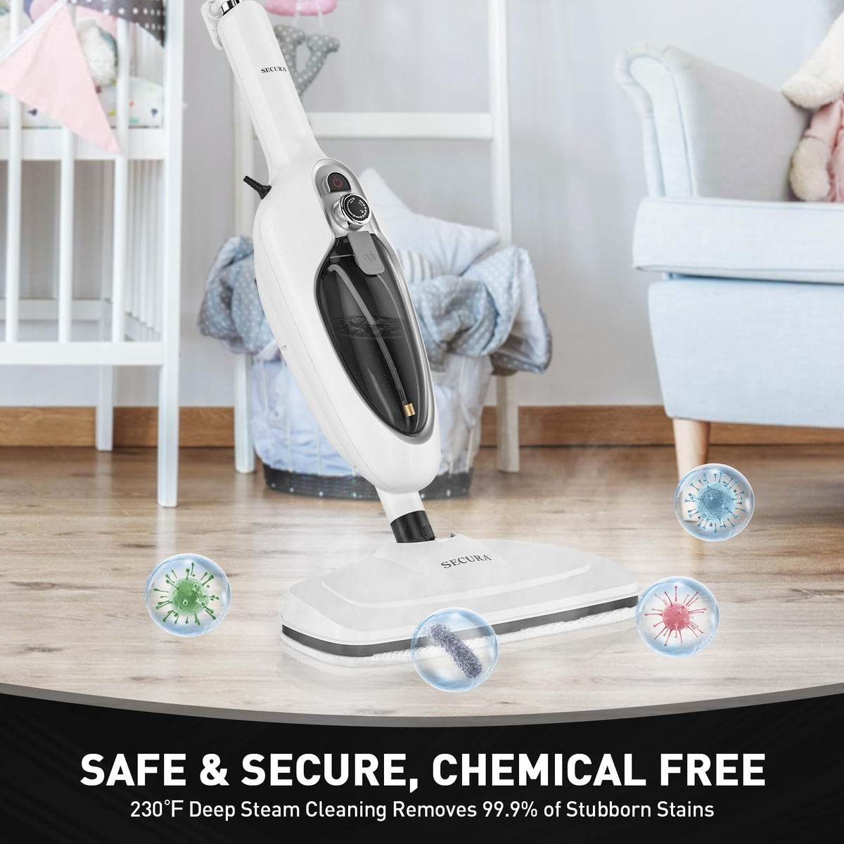 White 10-in-1 Detachable Steam Mop with 3 Microfiber Pads N704
