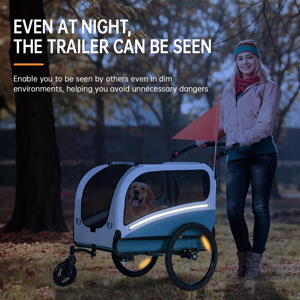 Dog Bike Trailer, 2-in-1 Pet Stroller Cart Bicycle Carrier, Folding with Quick Release Wheels K7990