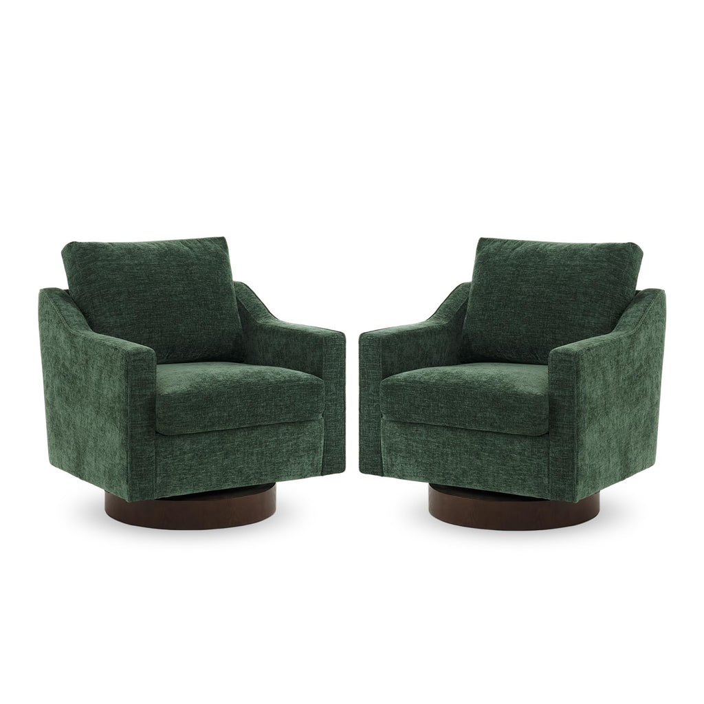 Chenille Green Swivel Accent Chairs Set of 2 T553