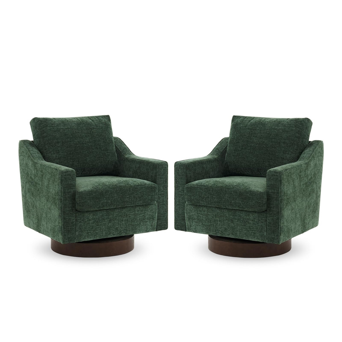 Chenille Green Swivel Accent Chairs Set of 2 T553