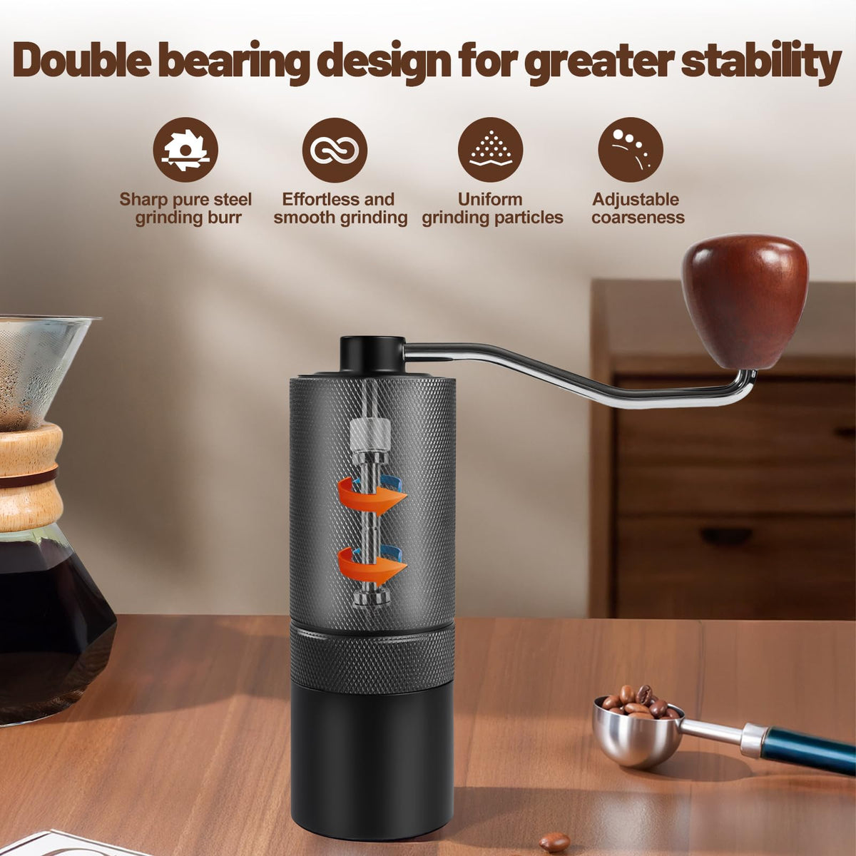 Manual Coffee Grinder Detachable Stainless Steel Conical Burr Black M7951