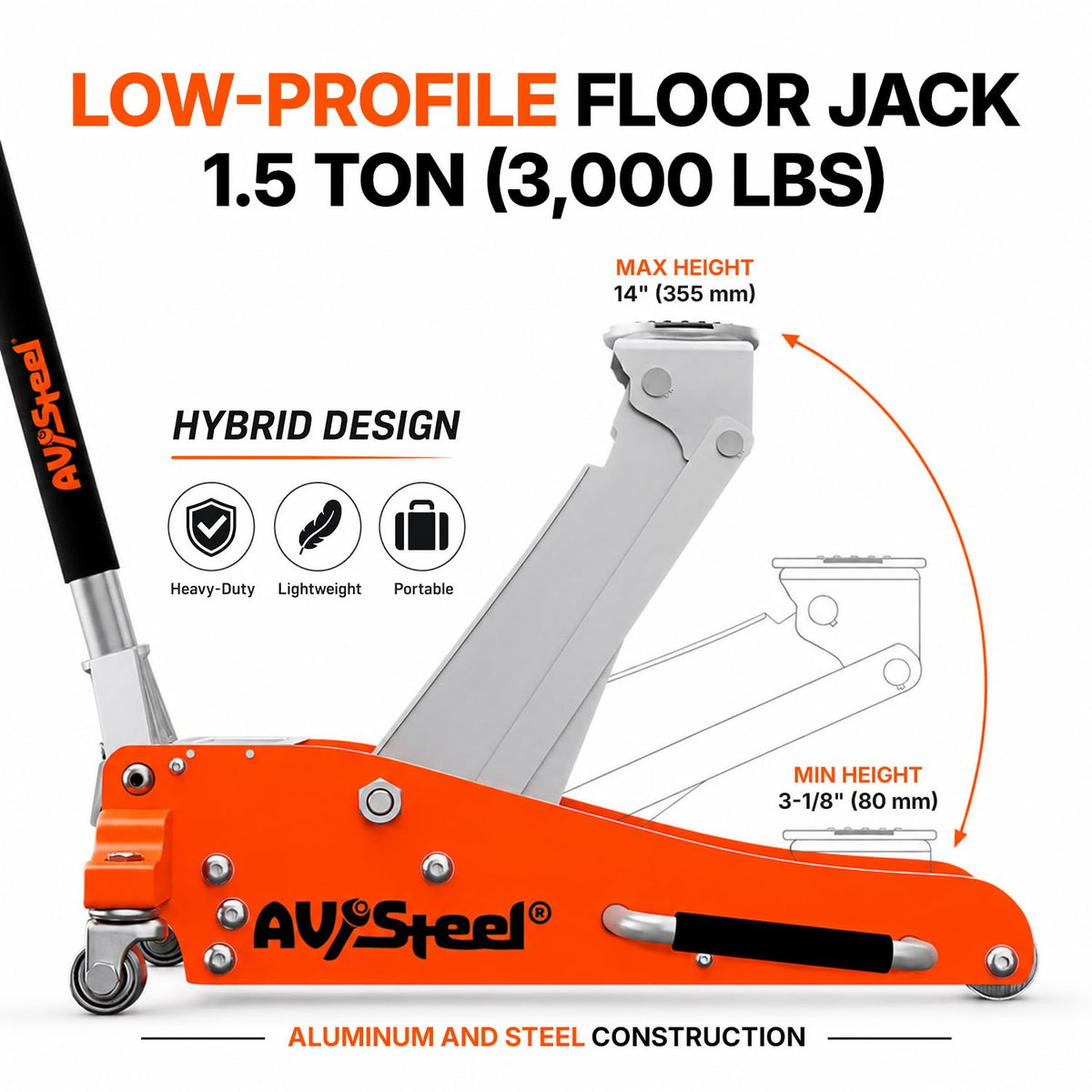 1.5 Ton Aluminum Steel Low Profile Hydraulic Floor Jack E1793