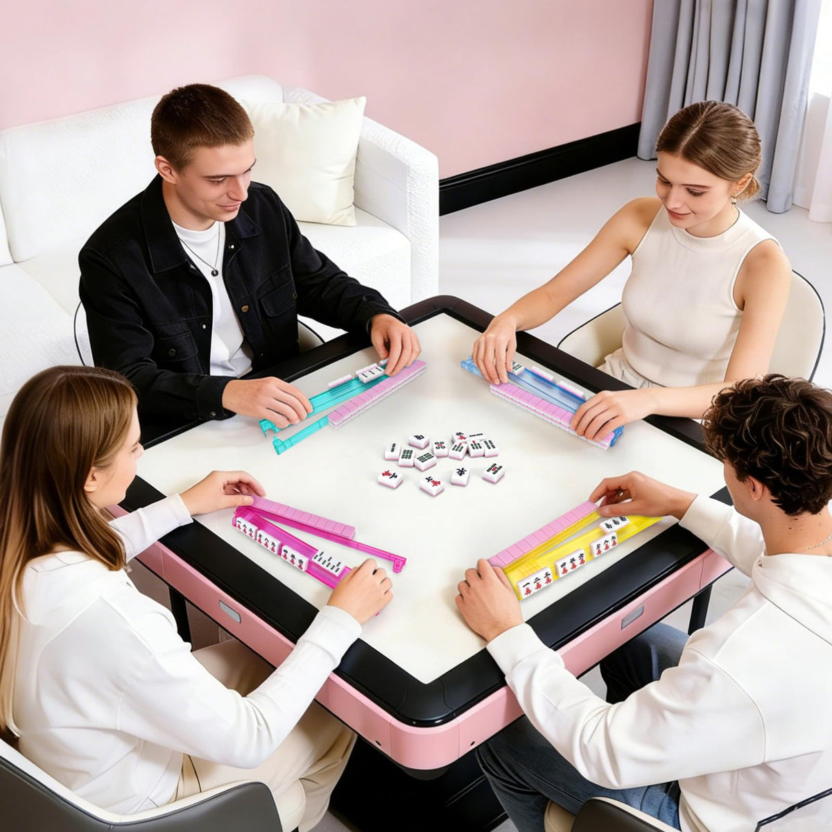 Clear Mahjong Racks with Pushers, 4-Pack Non-Slip Acrylic R4840