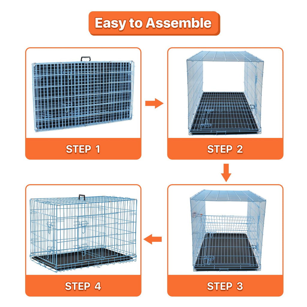 Folding Metal Dog Crate with Plastic Tray & Divider W2154
