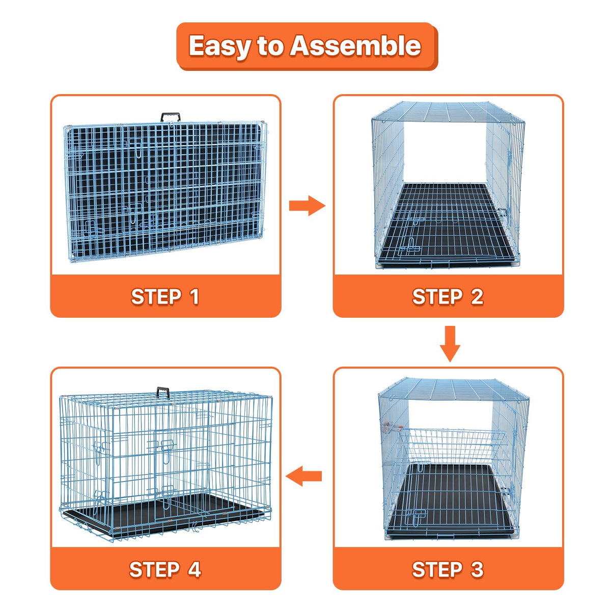 Folding Metal Dog Crate with Plastic Tray & Divider W2154