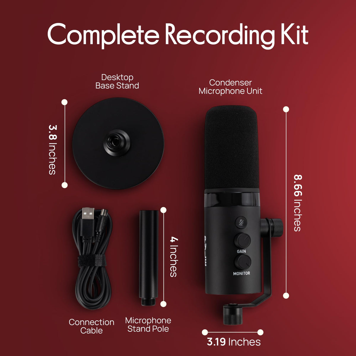 USB/XLR Cardioid Recording Microphone with RGB Lighting and Desktop Stand N81121