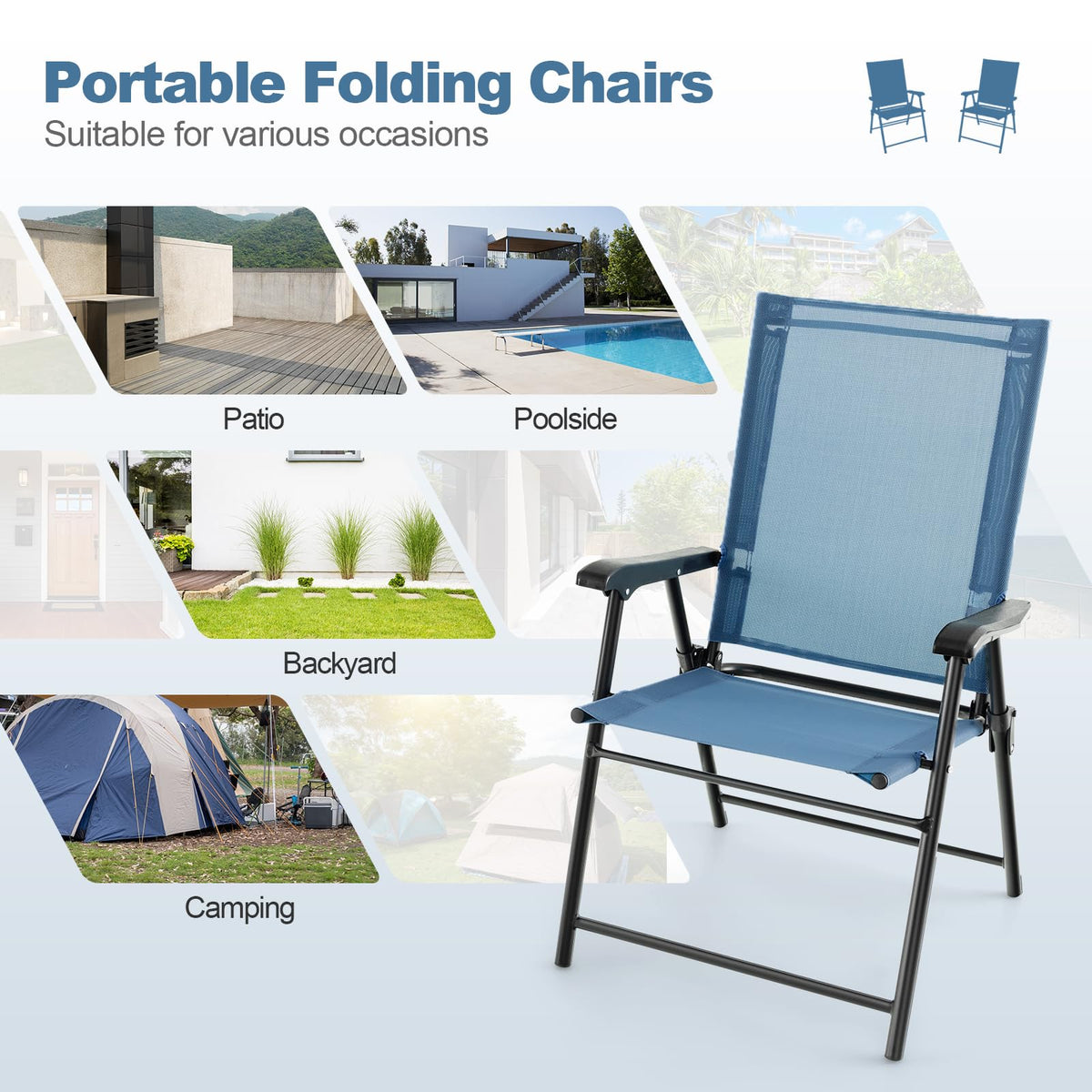 Blue Set of 2 Folding Sling Chairs E518